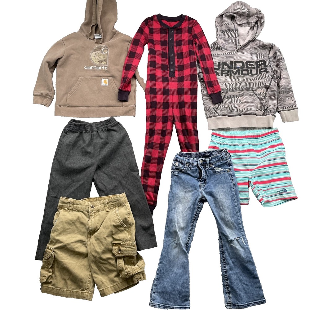 Carhartt Under Armour North Face Mix Lot of 7 Youth Boys 5-7 Hoodie Jean Cargo